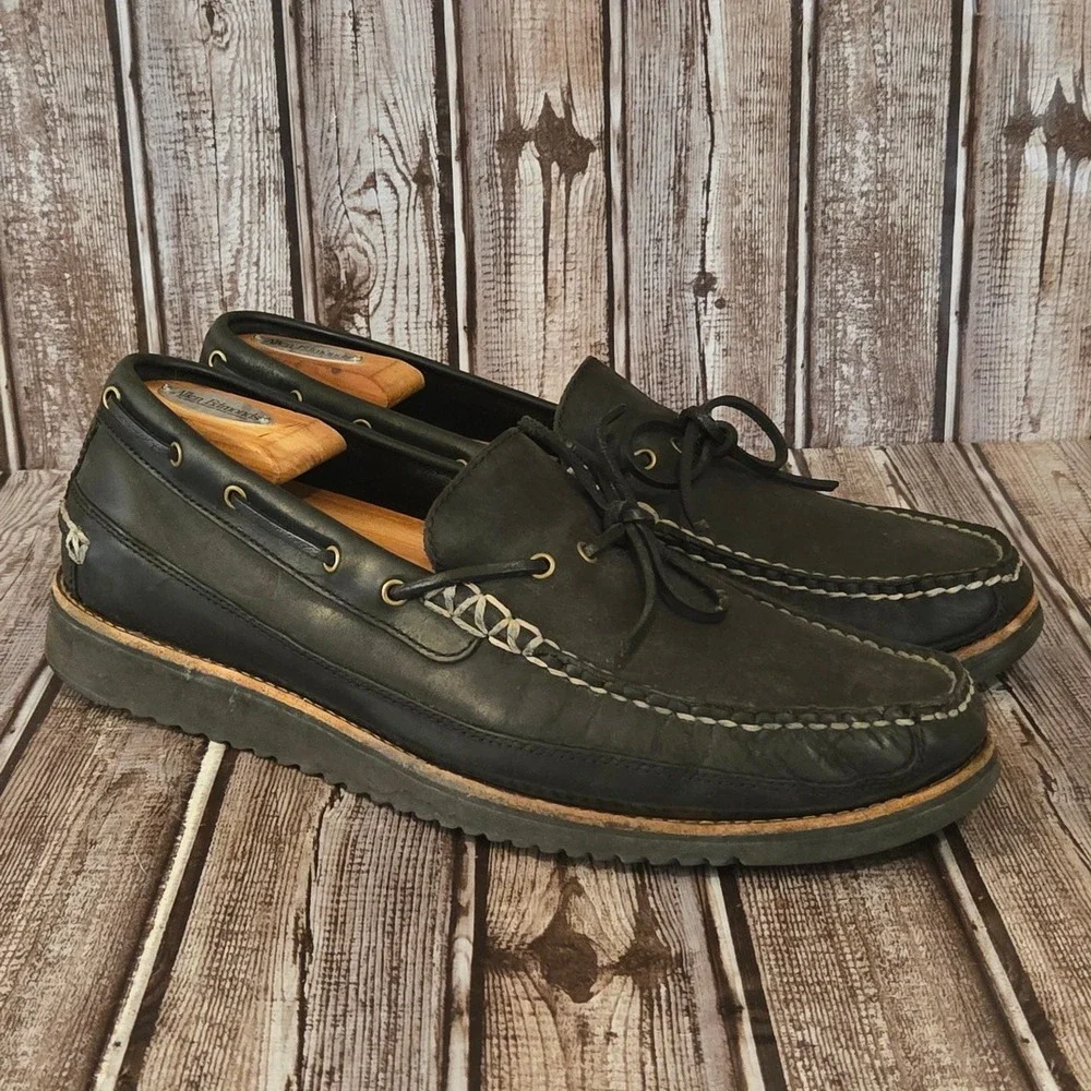 Sz 11 M Mens Cole Haan Pinch Rugged Camp Moc Black‎ Leather Cushioned Boat Shoes